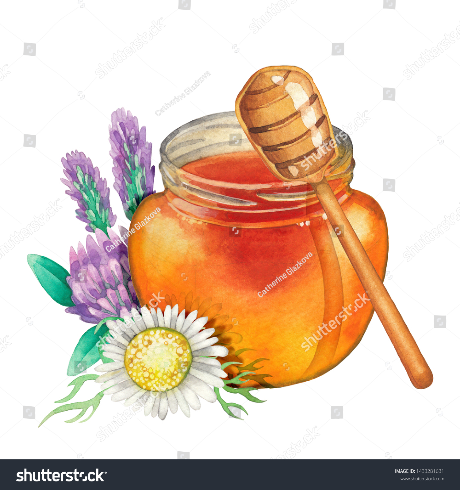Баночка с медом акварель