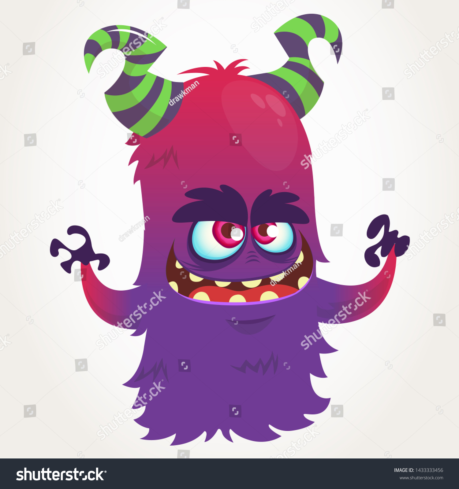 Cute Cartoon Purple Horned Monster Halloween Stock Illustration ...