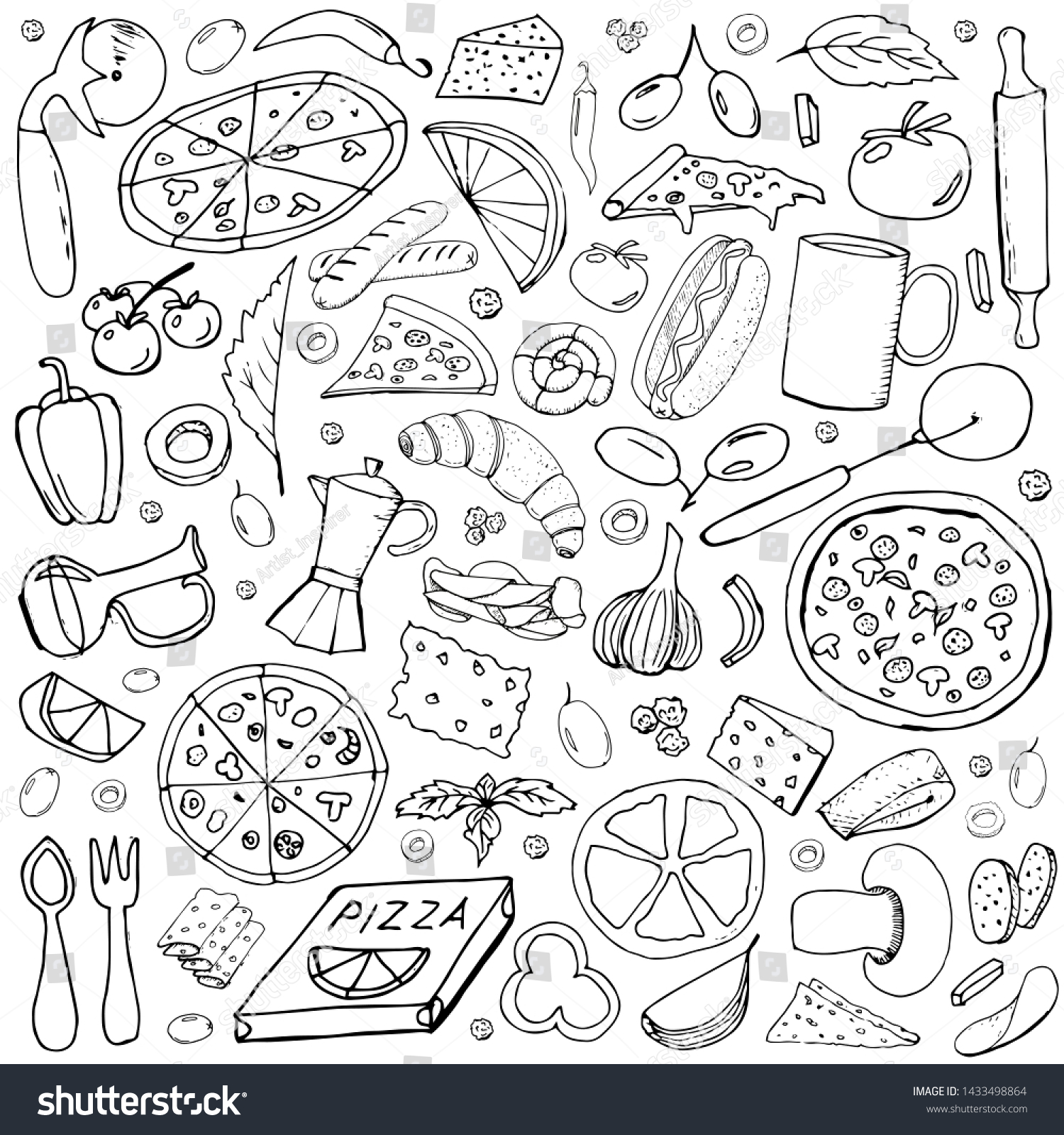 Vector Background Breakfast Lunch Coffee Pizza Stock Vector (Royalty ...