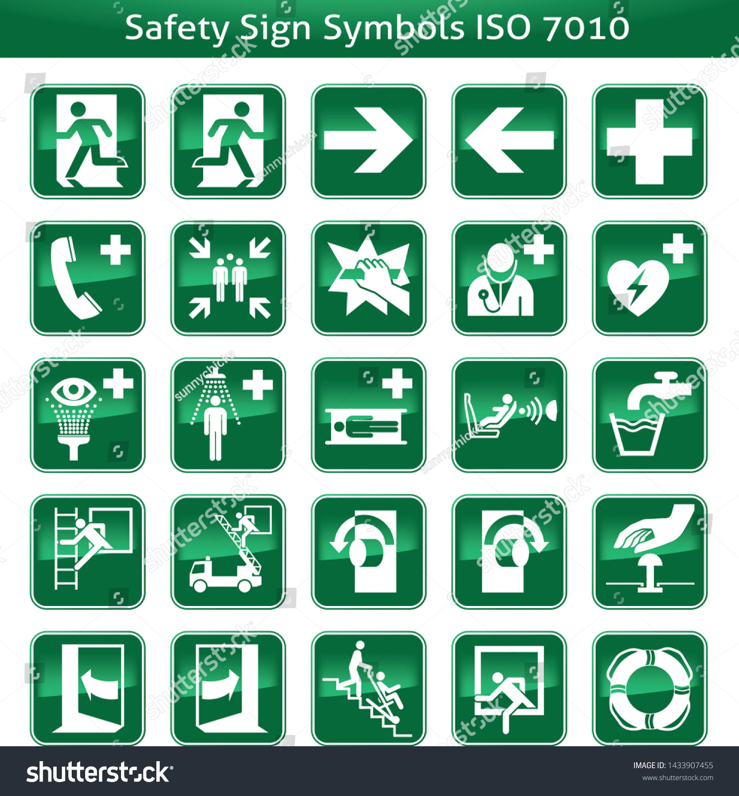 Sheet Green Safety Signs Stock Vector Royalty Free 1433907455 Sheet Green Safety Signs Stock Vector Royalty Free 1433907455