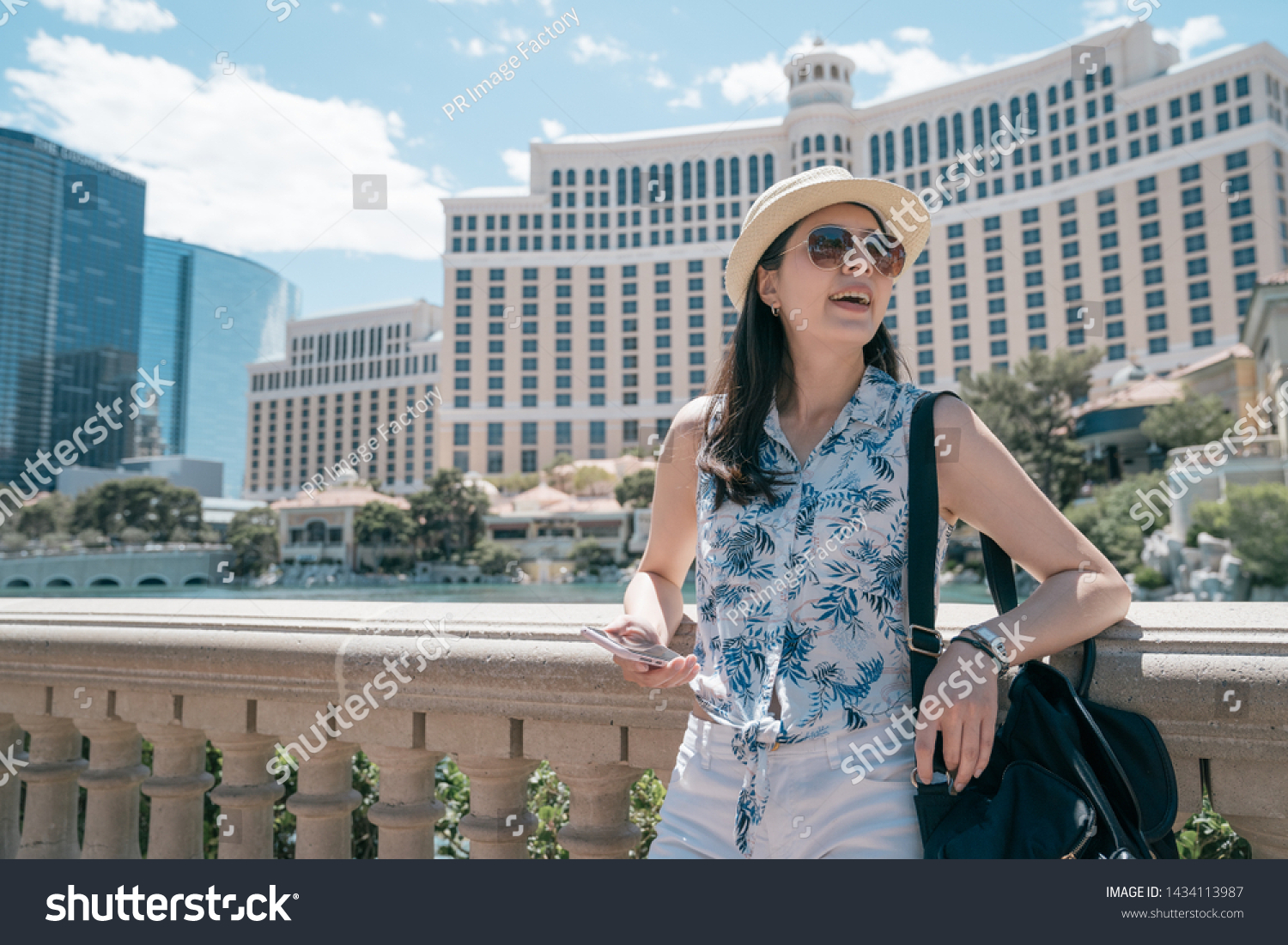 Laughing Girl Traveler Summer Attire Leaning Stock Photo 1434113987 ...