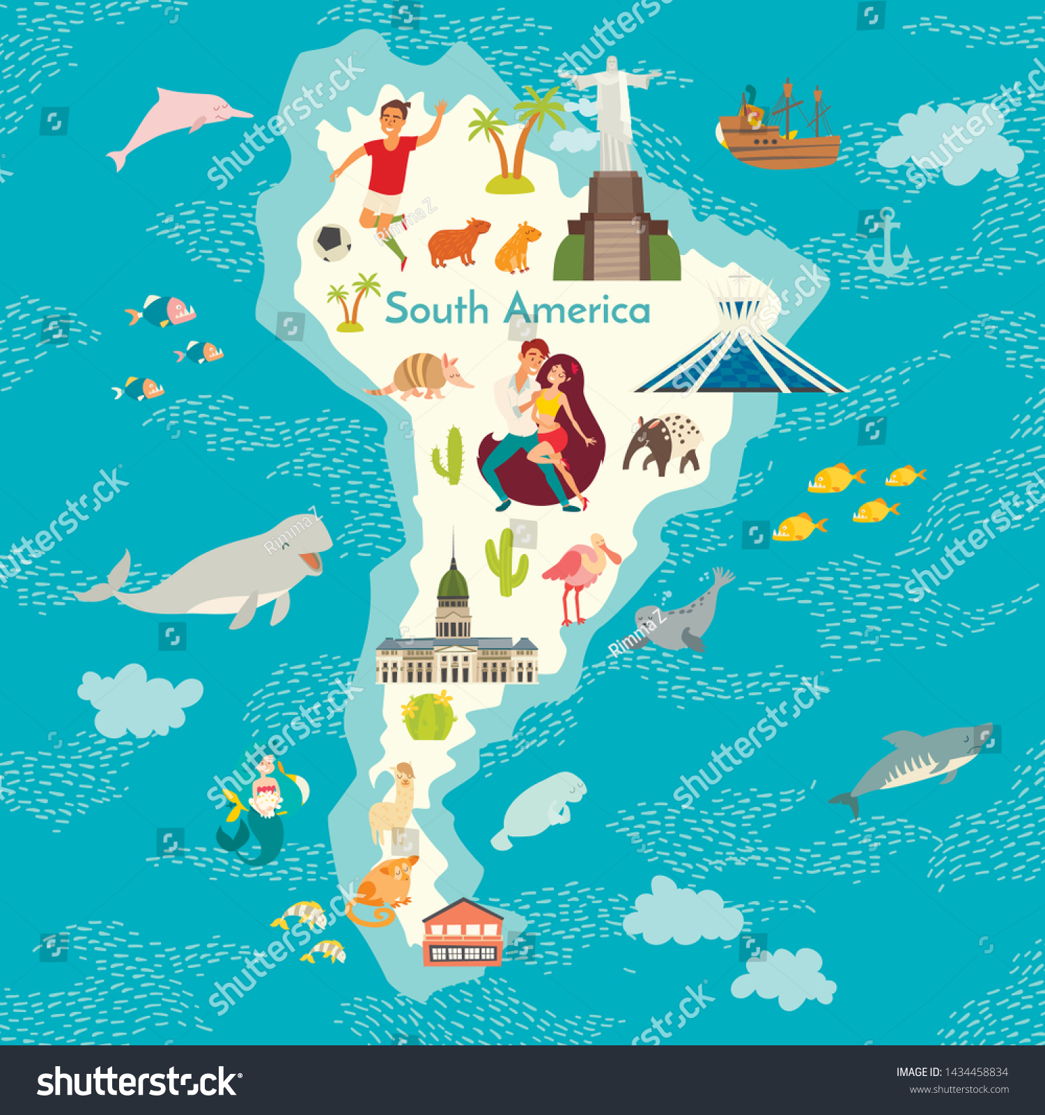 South America Continent World Map With Landmarks Vector Cartoon | My