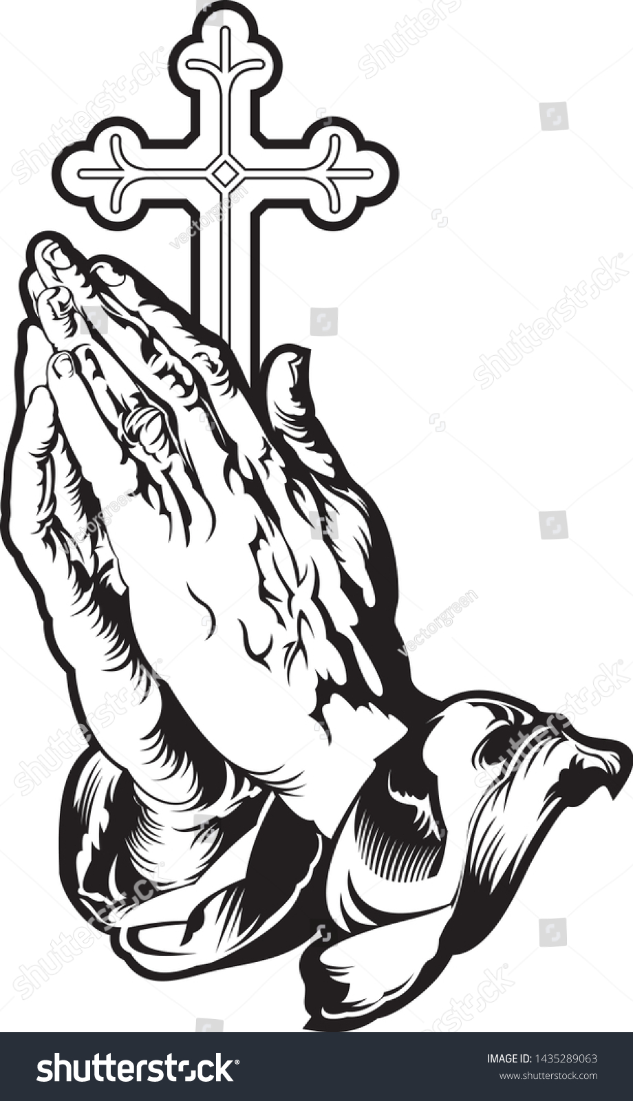 Praying Hands Cross Silhouette Stock Vector Royalty Free 1435289063 Shutterstock 