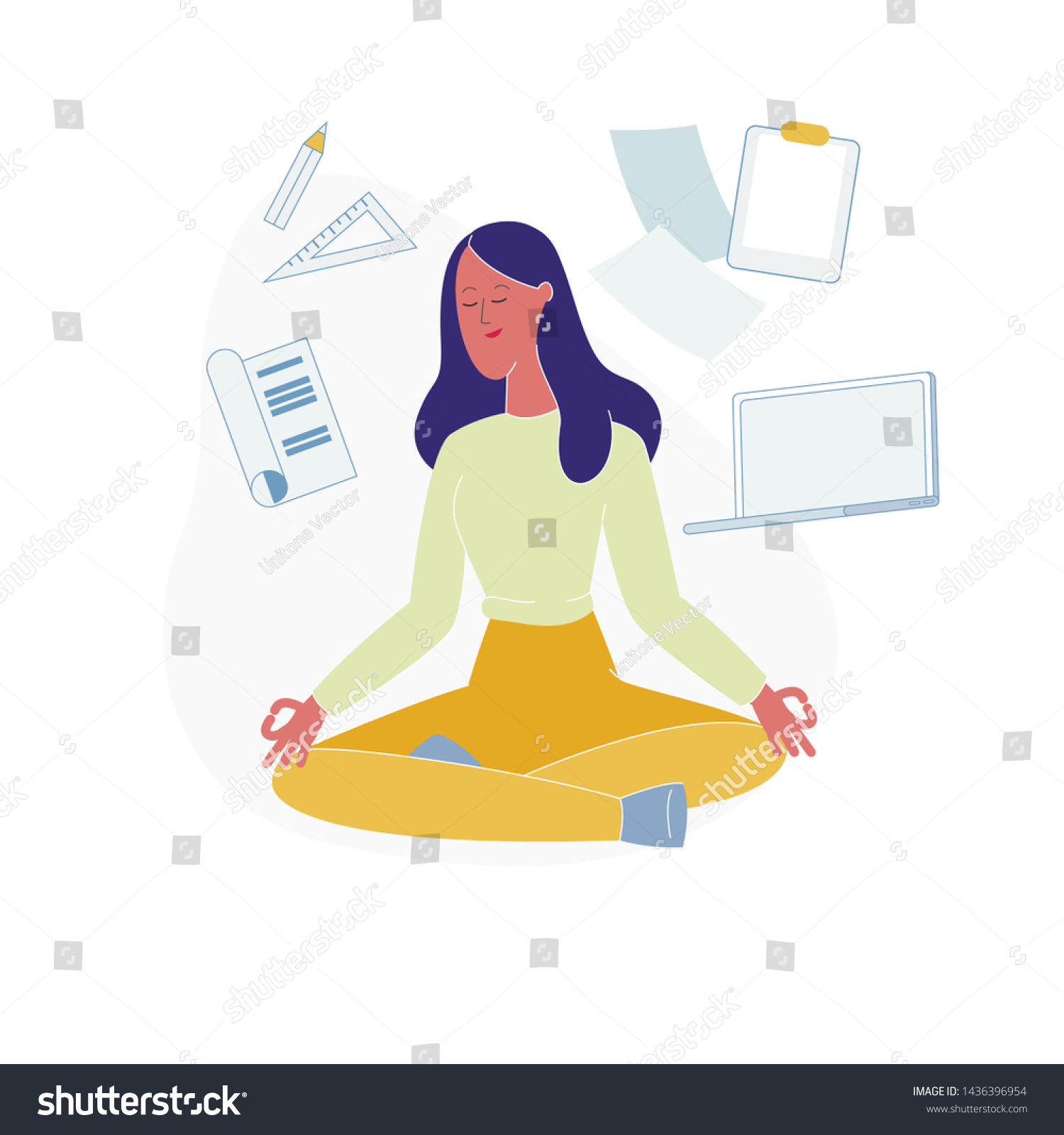 Businesswoman Meditating Practicing Yoga Meditation Workplace Stock ...