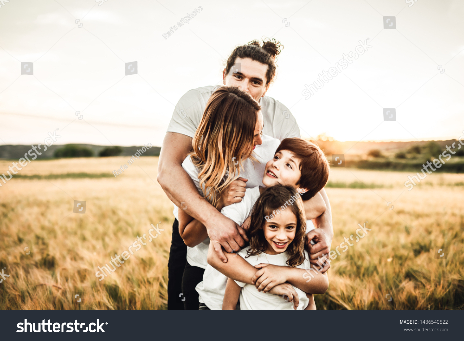 Portrait Happy Fun Family Countryside Sunset Stock Photo 1436540522 ...