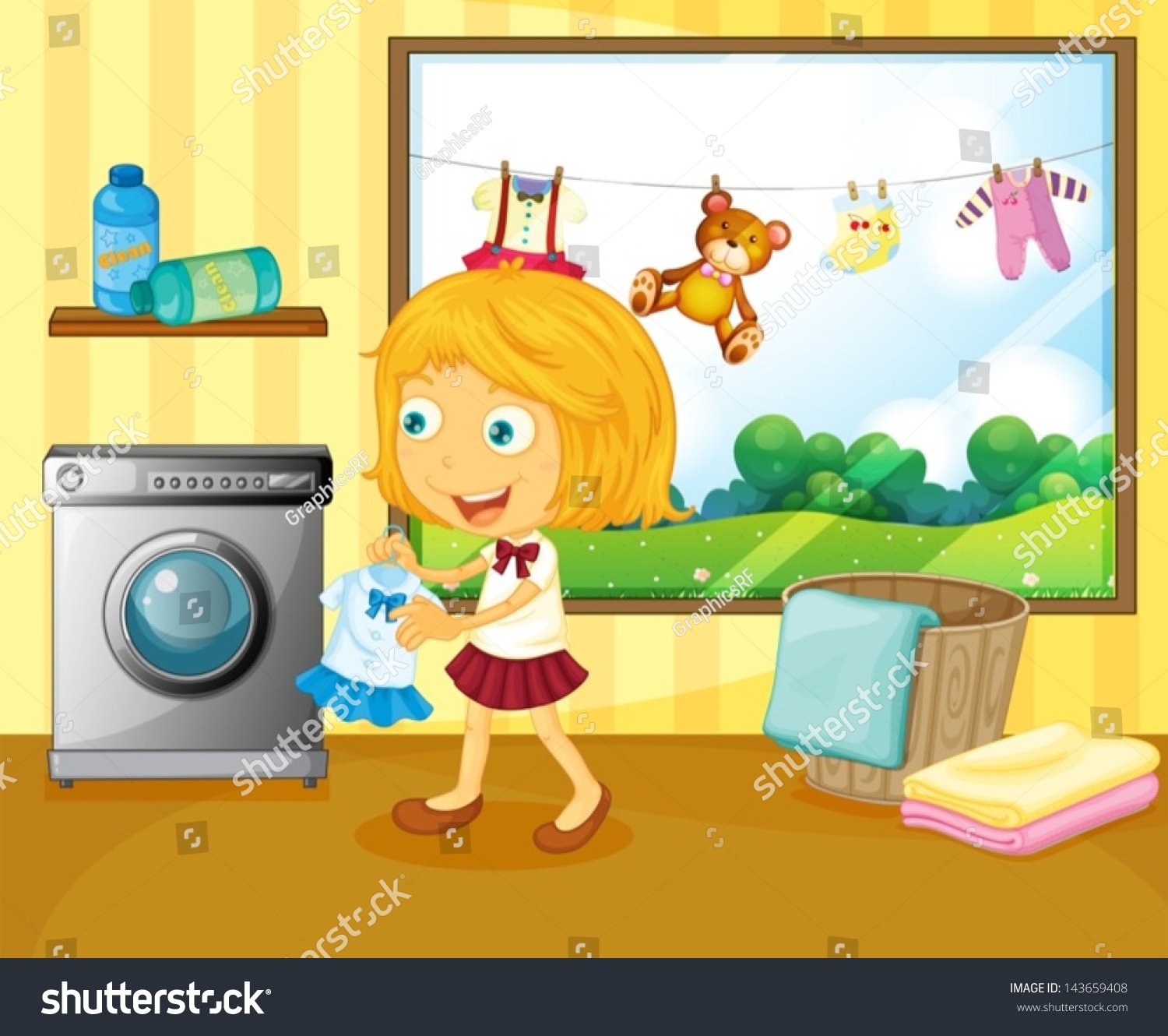 Illustration Girl Washing Her Clothes Stock Vector Royalty Free 143659408 Shutterstock 6637