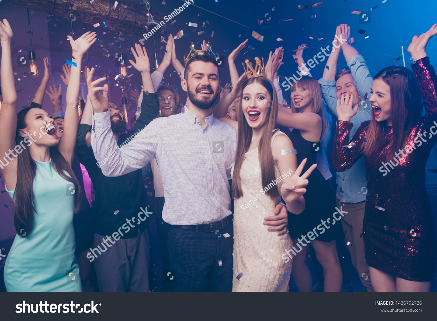 Portrait Astonished People Screaming Lovers Become Stock Photo ...