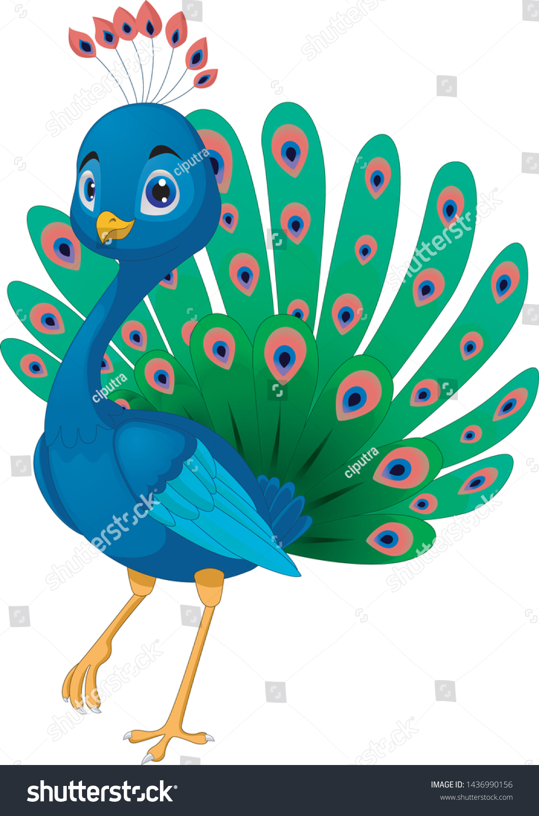 Illustration Beautiful Peacock Cartoon Stock Vector (Royalty Free ...