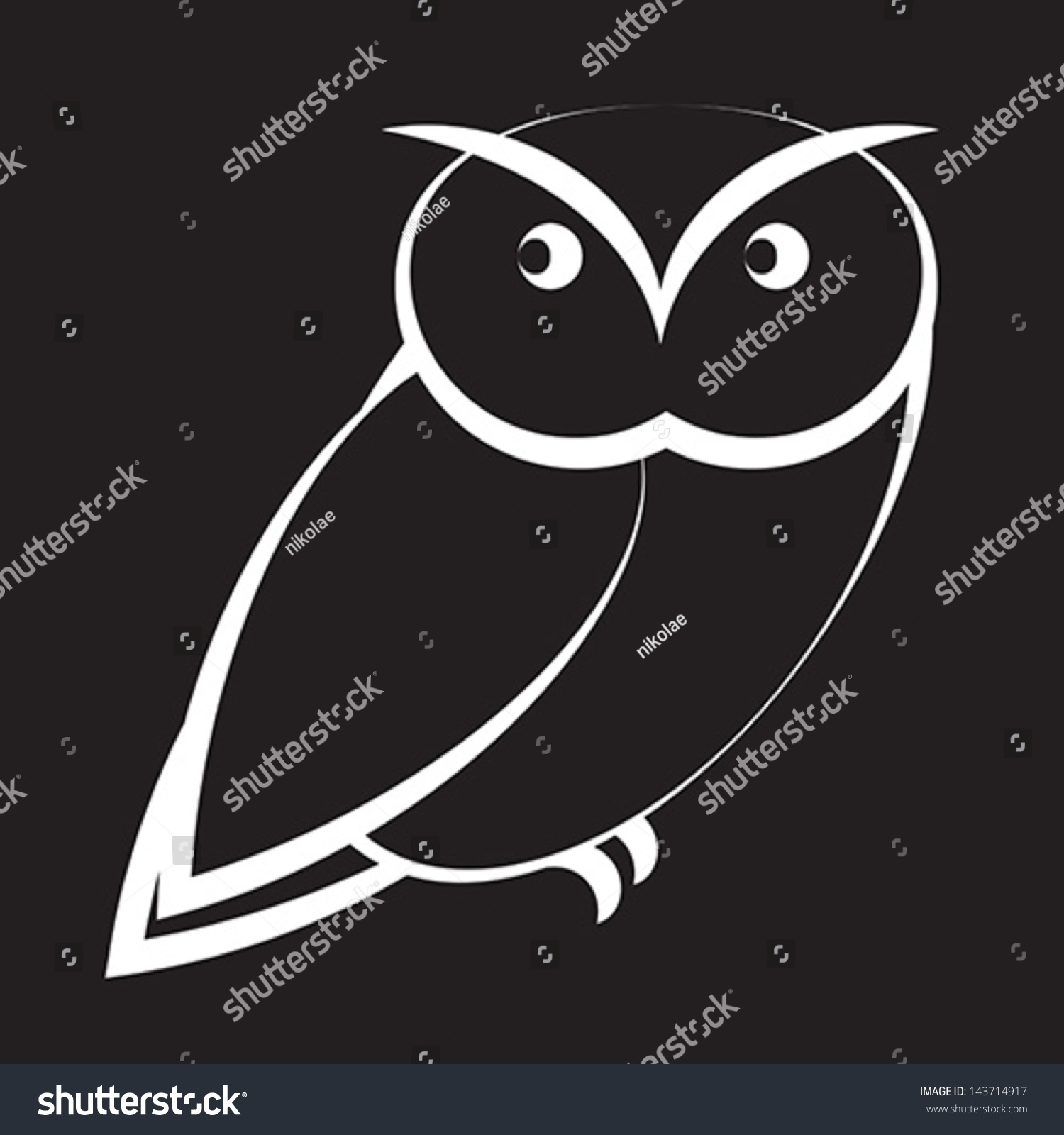 Cartoon Owl Black White Stock Vector (Royalty Free) 143714917 ...