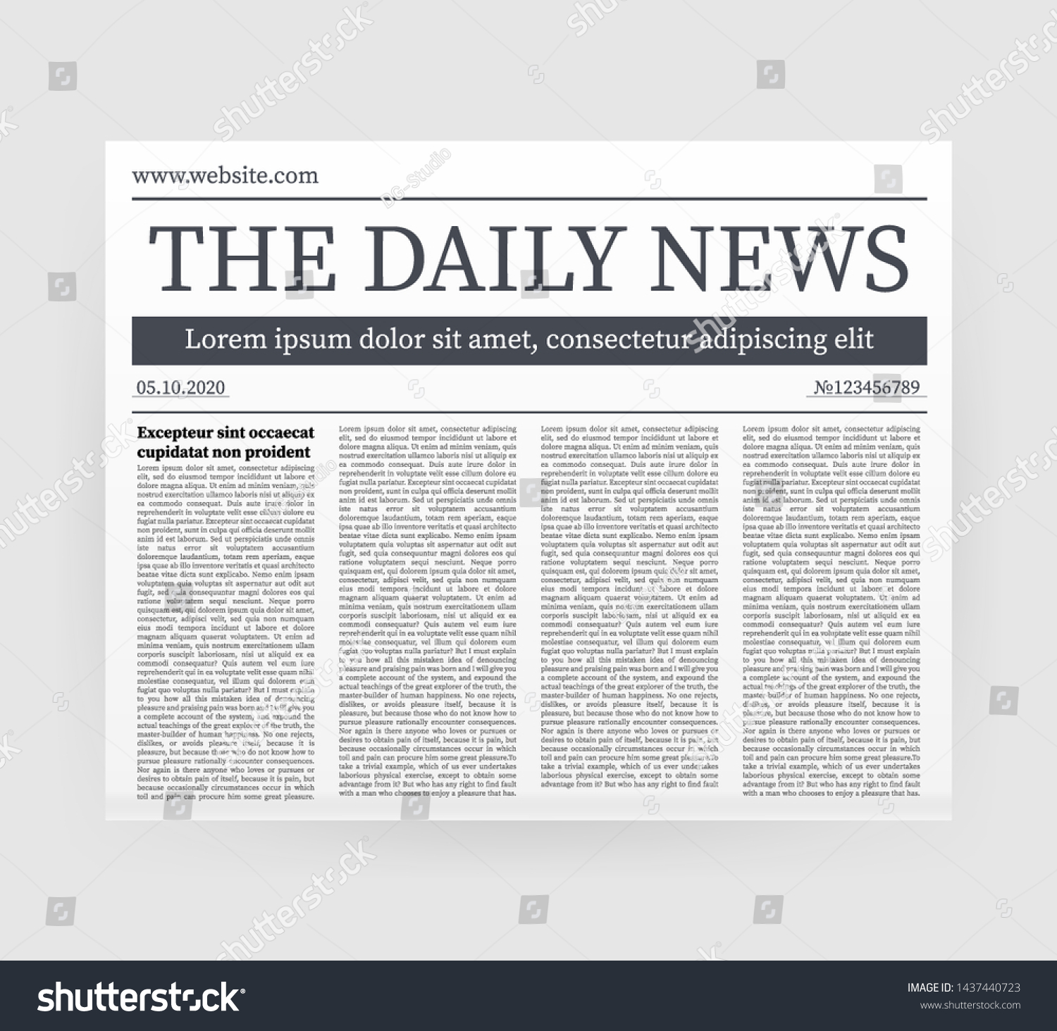 Mock Blank Daily Newspaper Fully Editable Stock Illustration 1437440723 ...