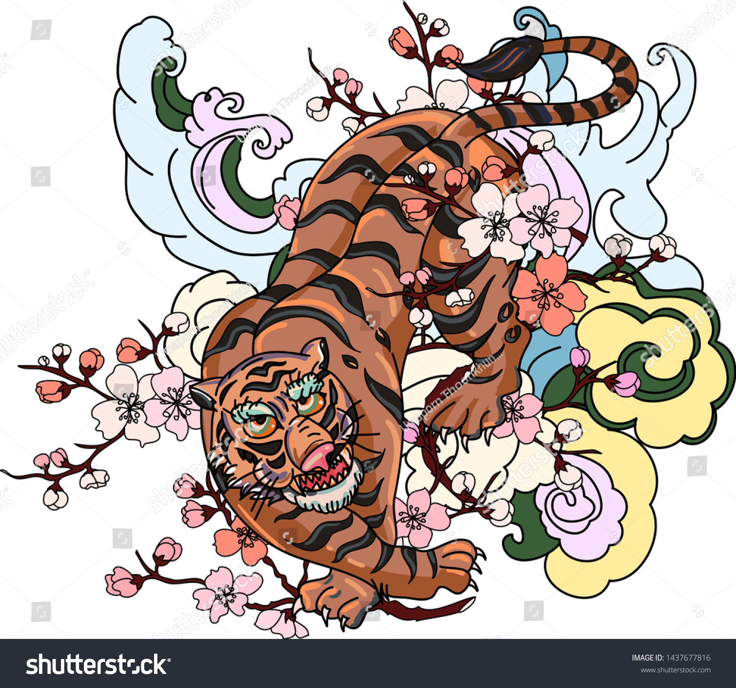 Japanese Tiger Sakura Flower Water Splash Stock Vector (Royalty Free ...