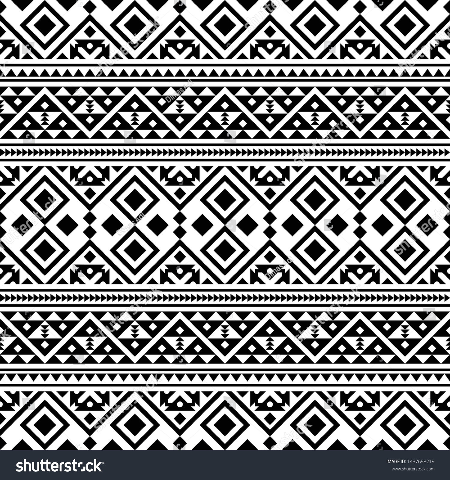 Ikat Ethnic Pattern Vector Black White Stock Vector (Royalty Free ...