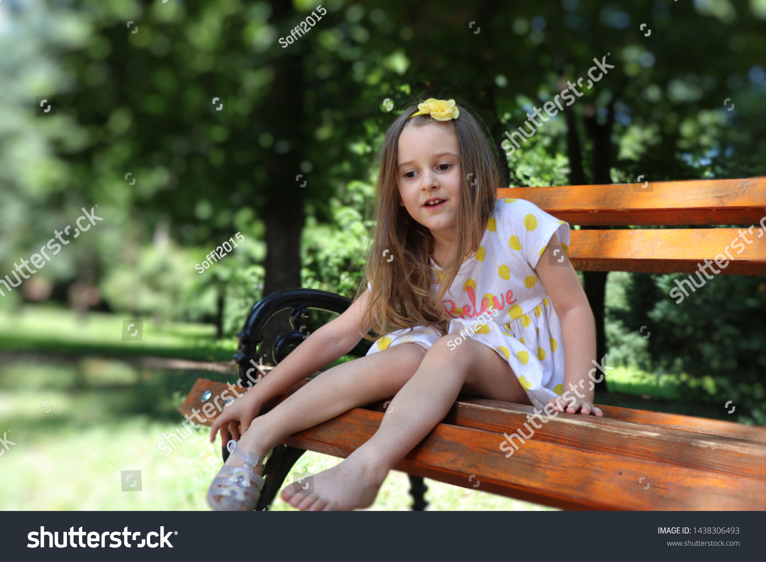 Beatifull Little Girl Sitting On Bench Stock Photo 1438306493 ...