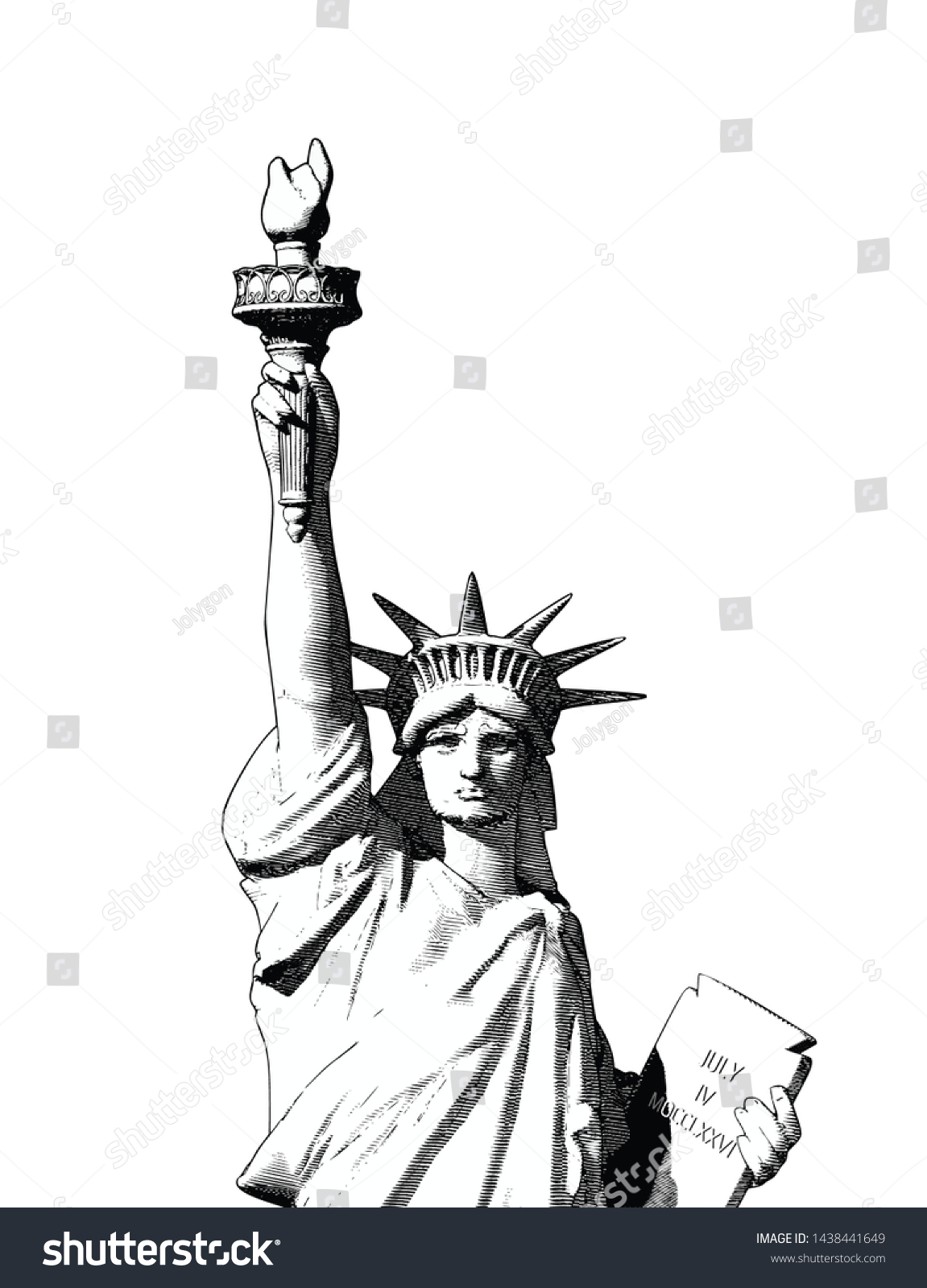 Monochrome Engraving Drawing Liberty Lady Crop Stock Vector (Royalty ...