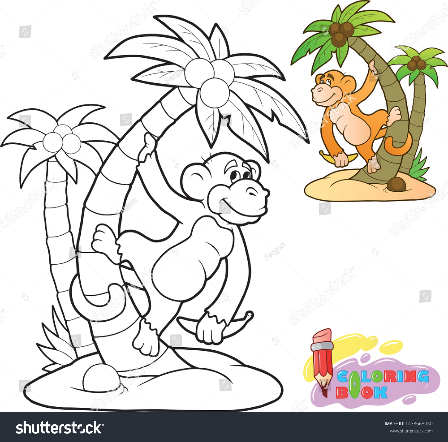 Little Cartoon Cute Monkey Funny Coloring Stock Vector (royalty Free 