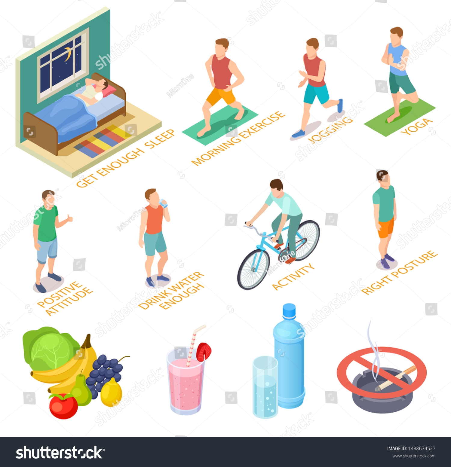 Healthy Lifestyle Isometric Concept Regular Exercises Stock Vector ...