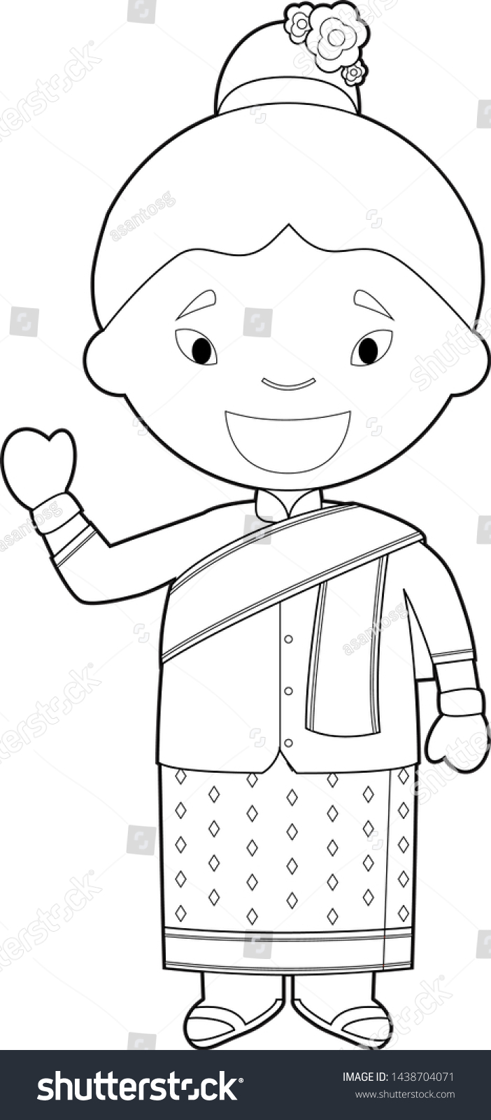 Easy Coloring Cartoon Character Laos Dressed Stock Vector (Royalty Free ...