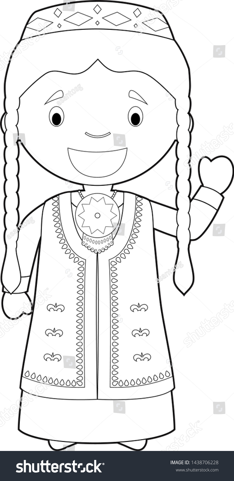 Easy Coloring Cartoon Character Turkmenistan Dressed Stock Vector ...