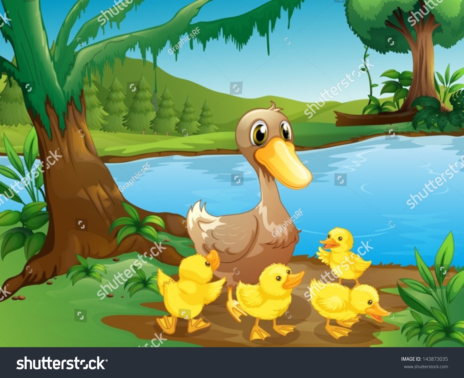 Illustration Mother Duck Her Ducklings Stock Vector (Royalty Free ...