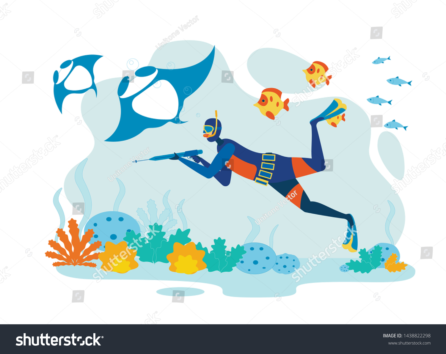 Ocean Spearfishing Cartoon Vector Illustration Underwater Stock Vector ...