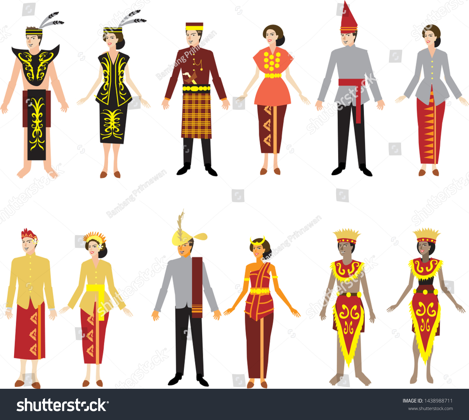 Pakaian Daerah Dayak Bugis Makasar Manado Stock Vector (Royalty Free ...