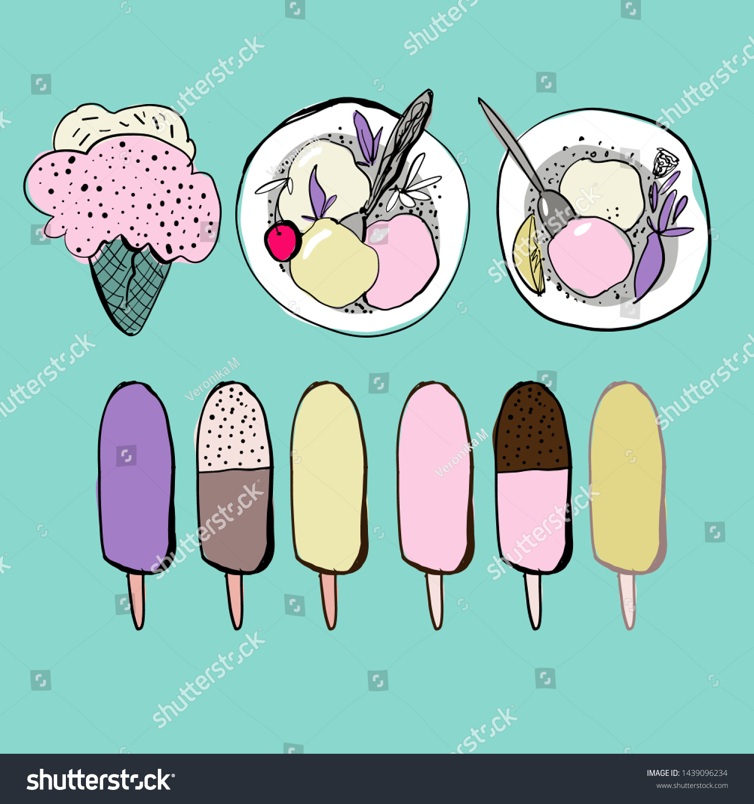 Ice Cream Set Hand Drawn Illustration Stock Vector Royalty Free Shutterstock