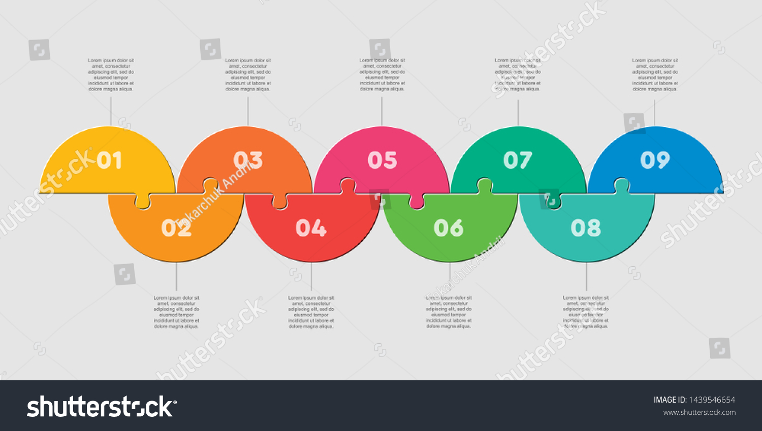 Nine Pieces Puzzle Half Circles Diagram Stock Vector (Royalty Free ...