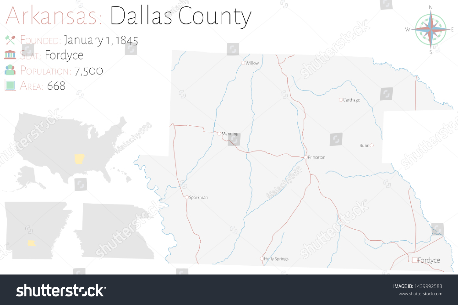 Large Detailed Map Dallas County Arkansas Stock Vector (Royalty Free ...