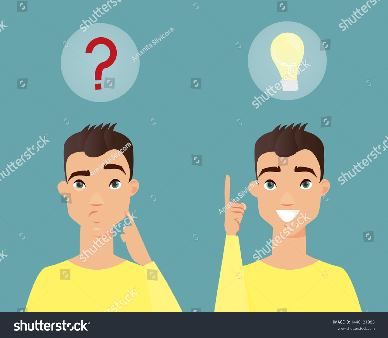 Vector Illustration Thoughtful Man Smart Young Stock Vector (Royalty ...