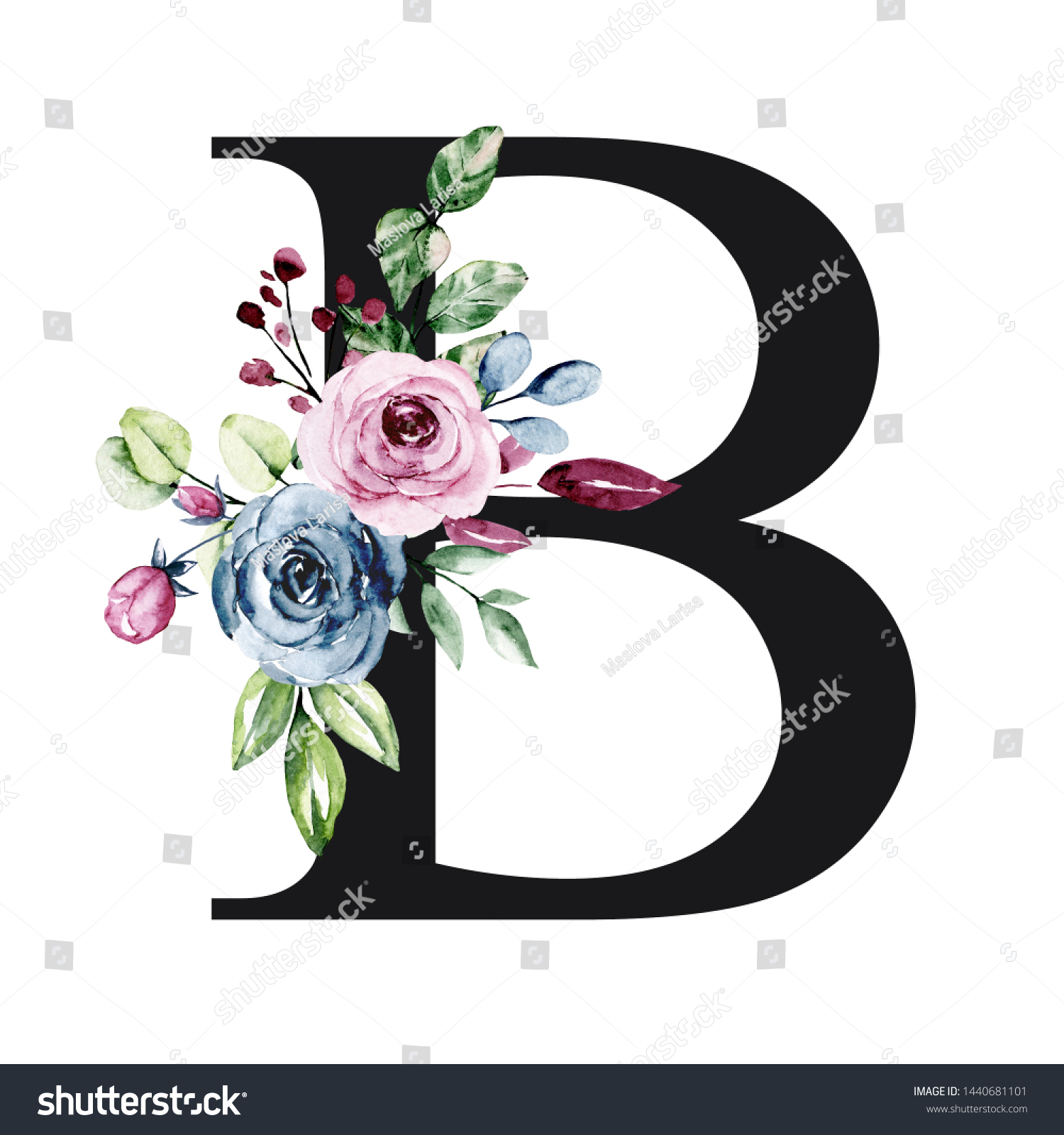 Floral Alphabet Letter B Watercolor Flowers Stock Illustration ...