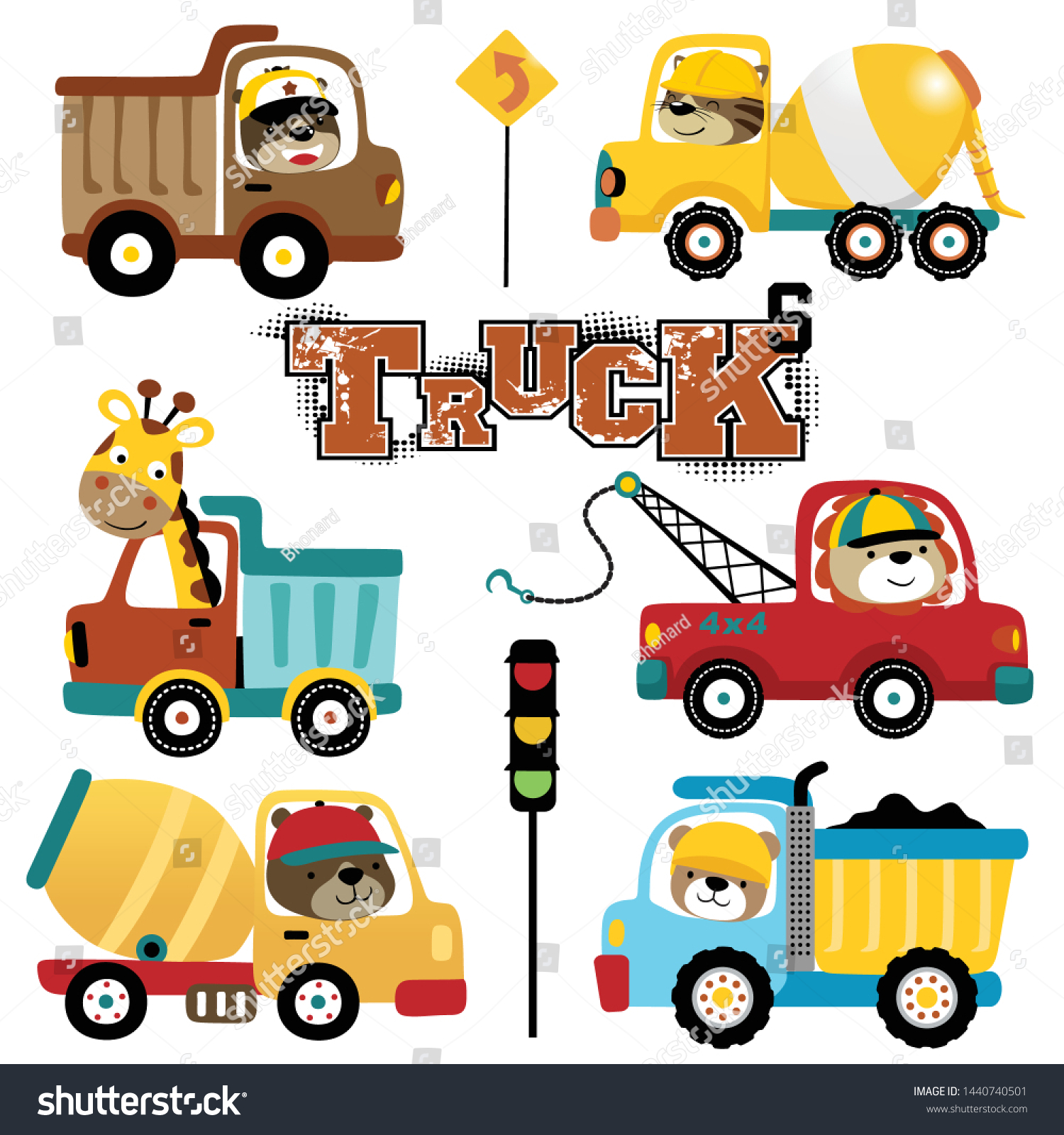 Vector Set Trucks Cartoon Funny Drivers Stock Vector (Royalty Free ...