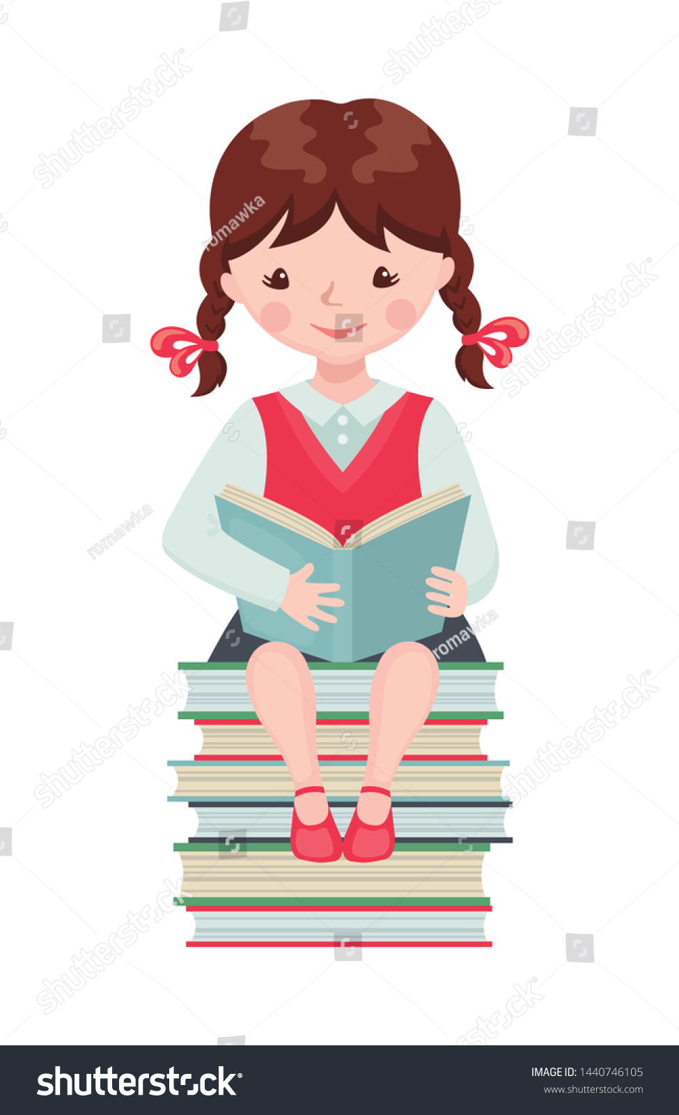 Cute School Girl Character Sitting On Stock Vector (Royalty Free ...