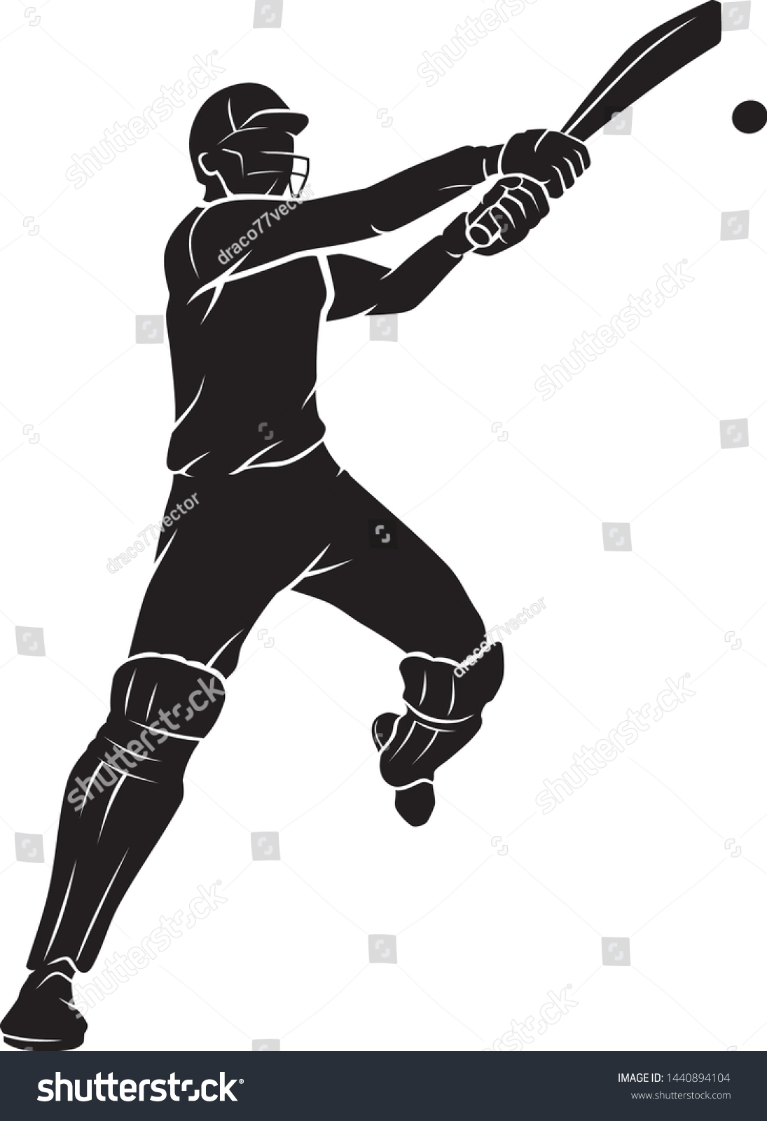 Cricket Player Leaping Swing Bat Stock Vector (Royalty Free) 1440894104 ...