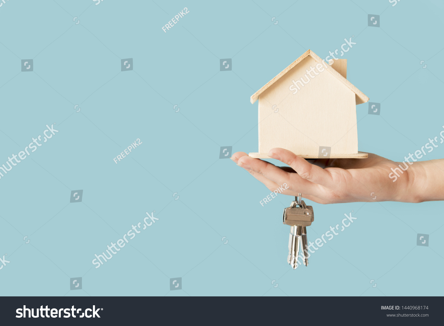 Closeup Hand Holding Keys Wooden House Stock Photo 1440968174 ...