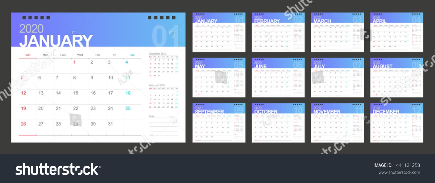 Calendar 2020 Set Desk Calendar Template Stock Vector (Royalty Free ...