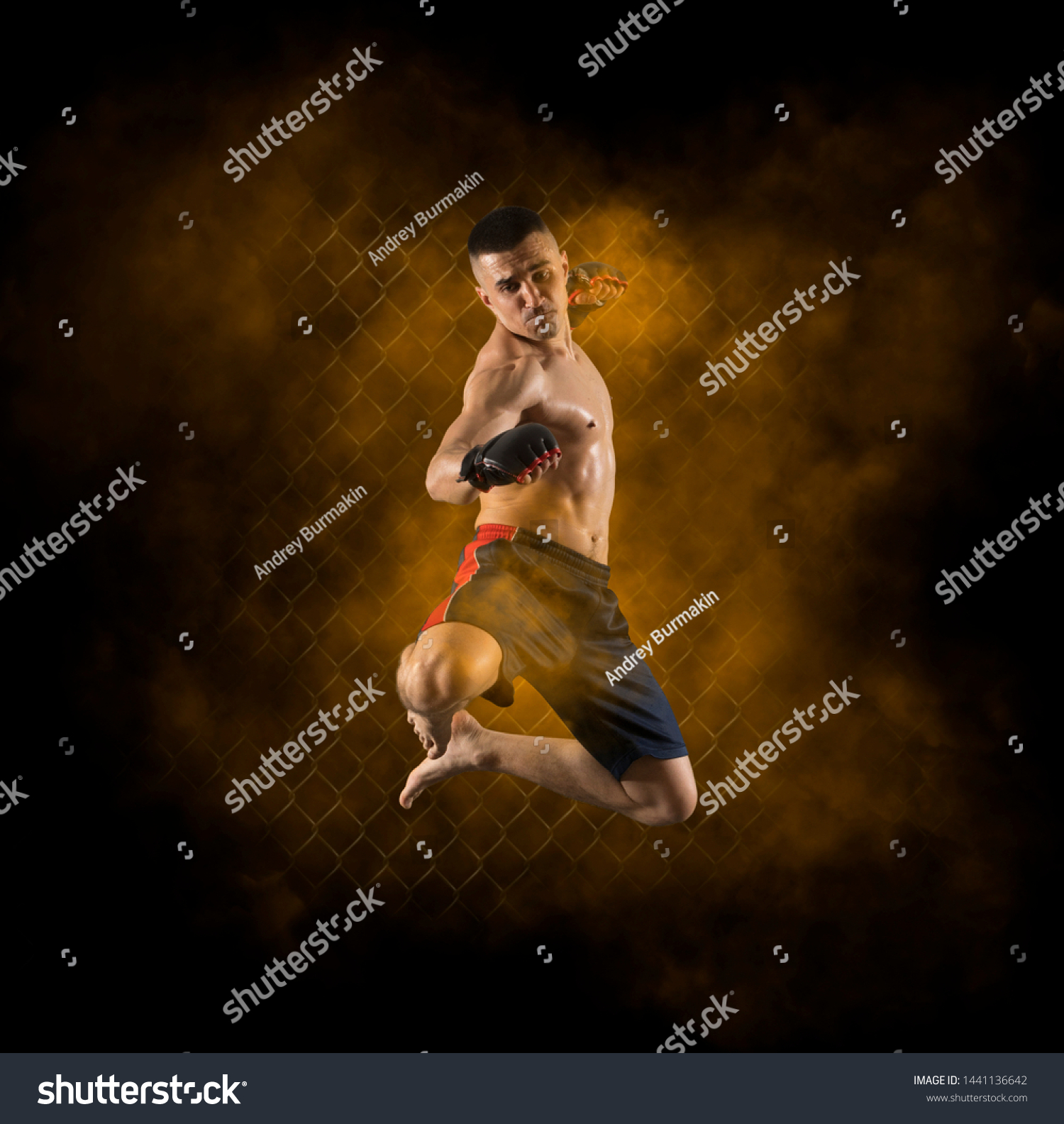 Mixed Martial Arts Fighter Mma Jumping Stock Photo 1441136642 