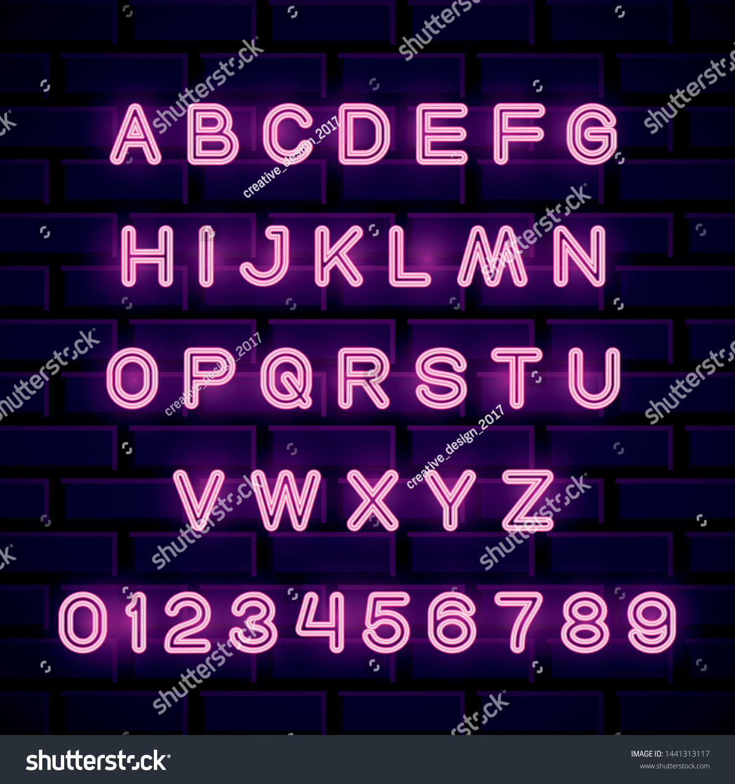 Alphabet Numbers Neon Lights On Bricks Stock Vector (Royalty Free ...