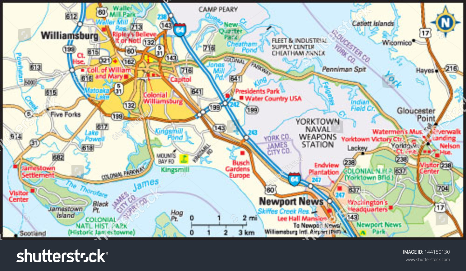 Williamsburg Virginia Area Map 库存矢量图（免版税）144150130 Shutterstock