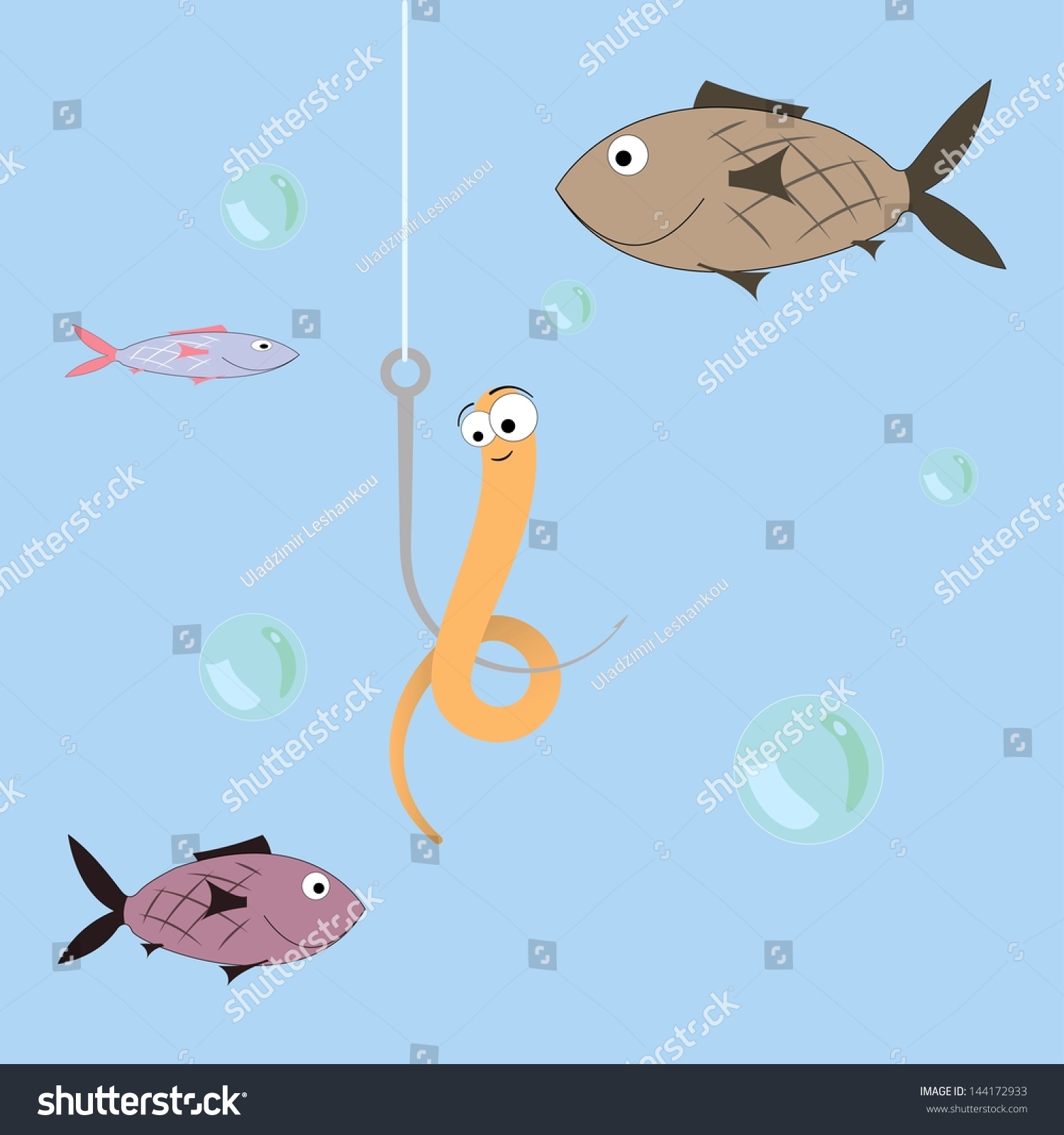 Vector Cartoon Illustration Worm On Fishing Stock Vector (Royalty Free ...