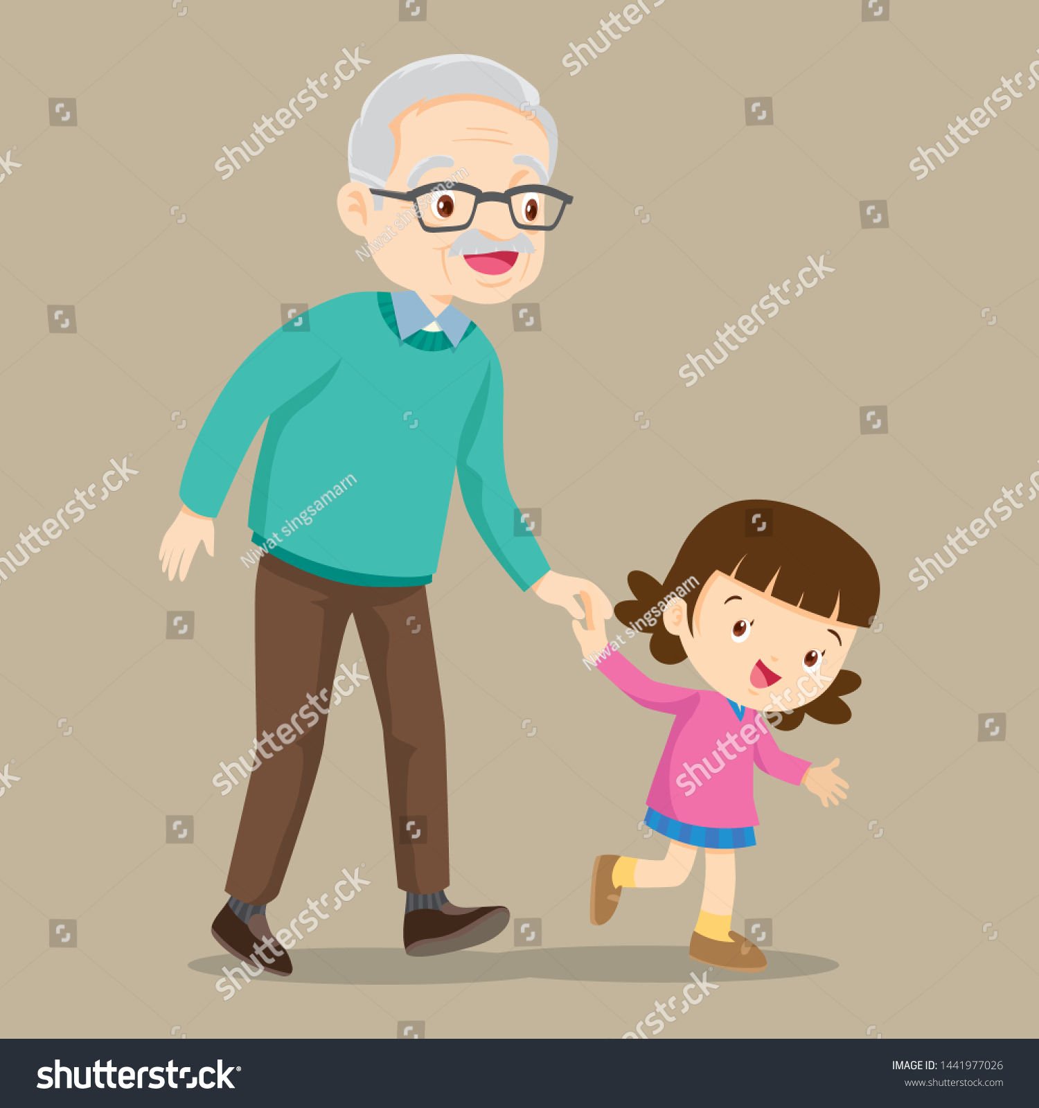 Granddaughter Walking His Grandmothergrandparents Grandchildrenhand ...