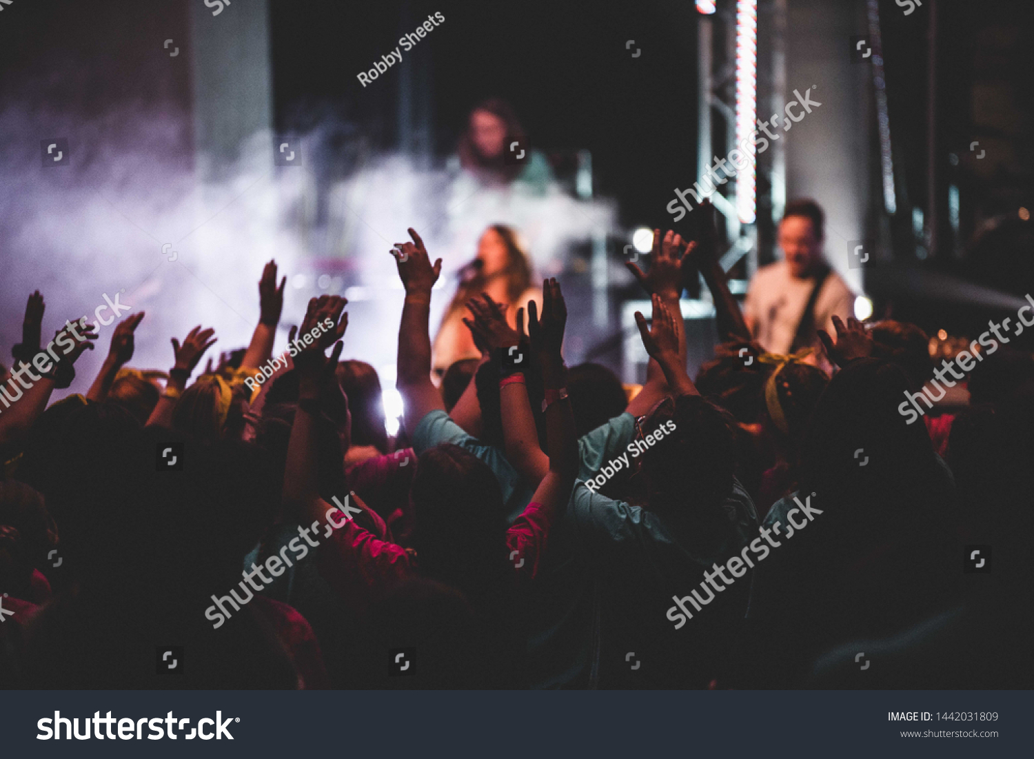 Worship Background Hands Raised Crowd Stock Photo 1442031809 | Shutterstock