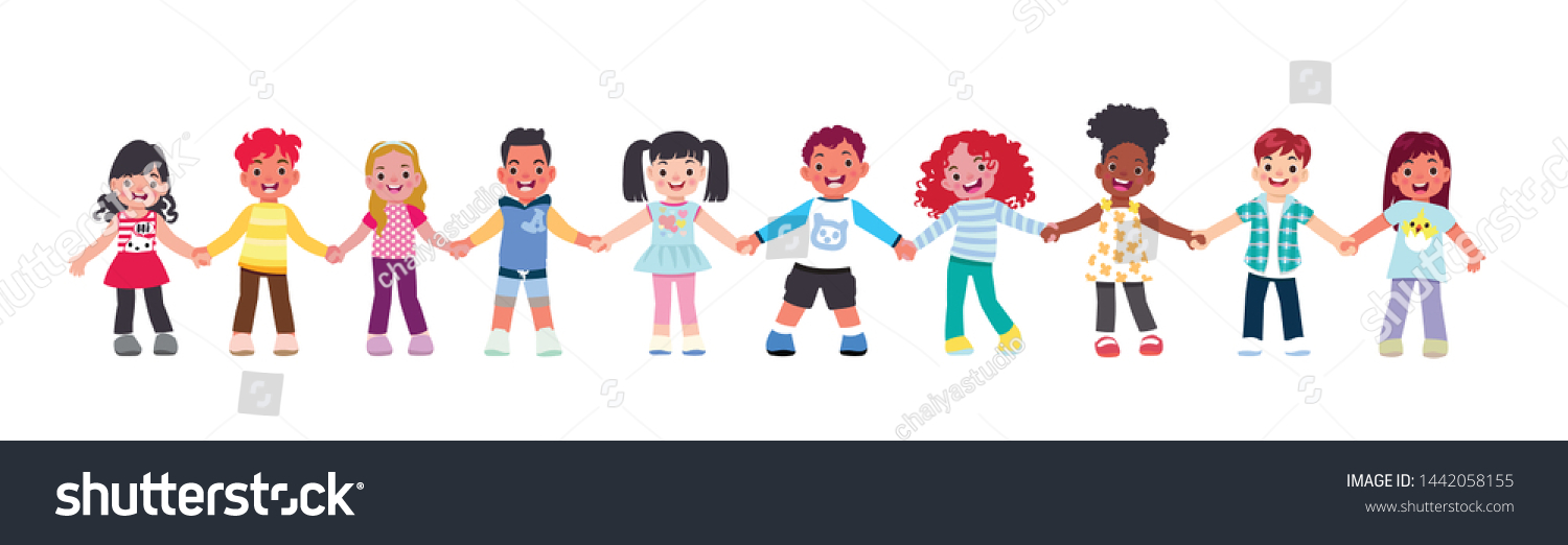 Group Happy Kids Holding Hands Friendship Stock Vector (Royalty Free ...