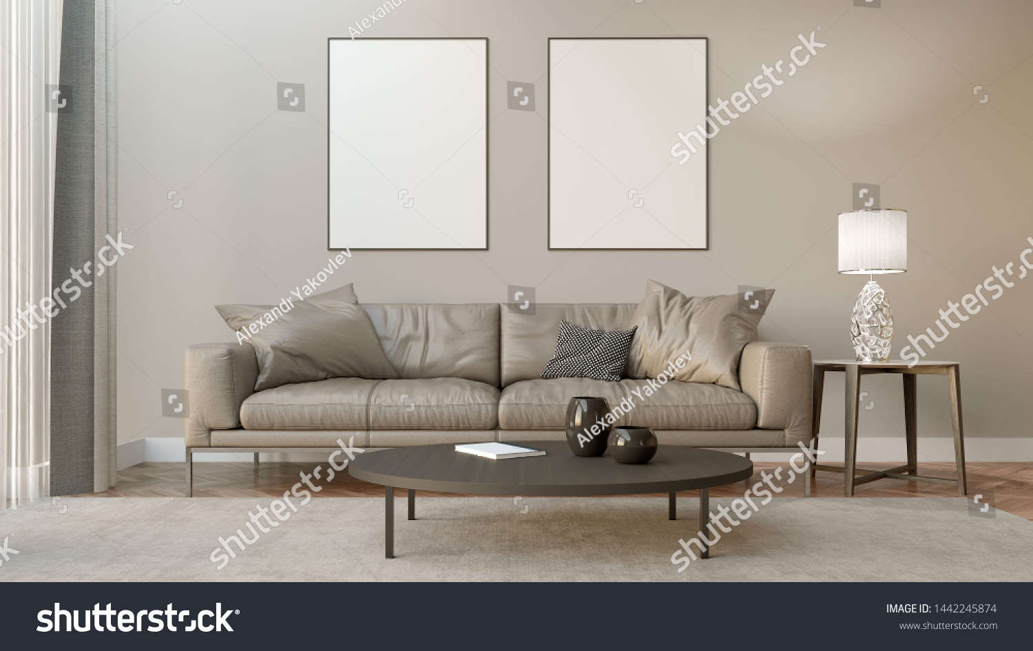 Modern Living Room Interior Sofa Lamp Stock Illustration 1442245874 ...