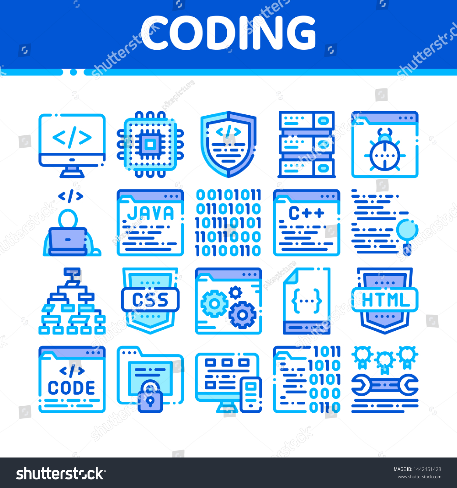 Coding System Vector Thin Line Icons Stock Vector (Royalty Free) 1441881602  | Shutterstock