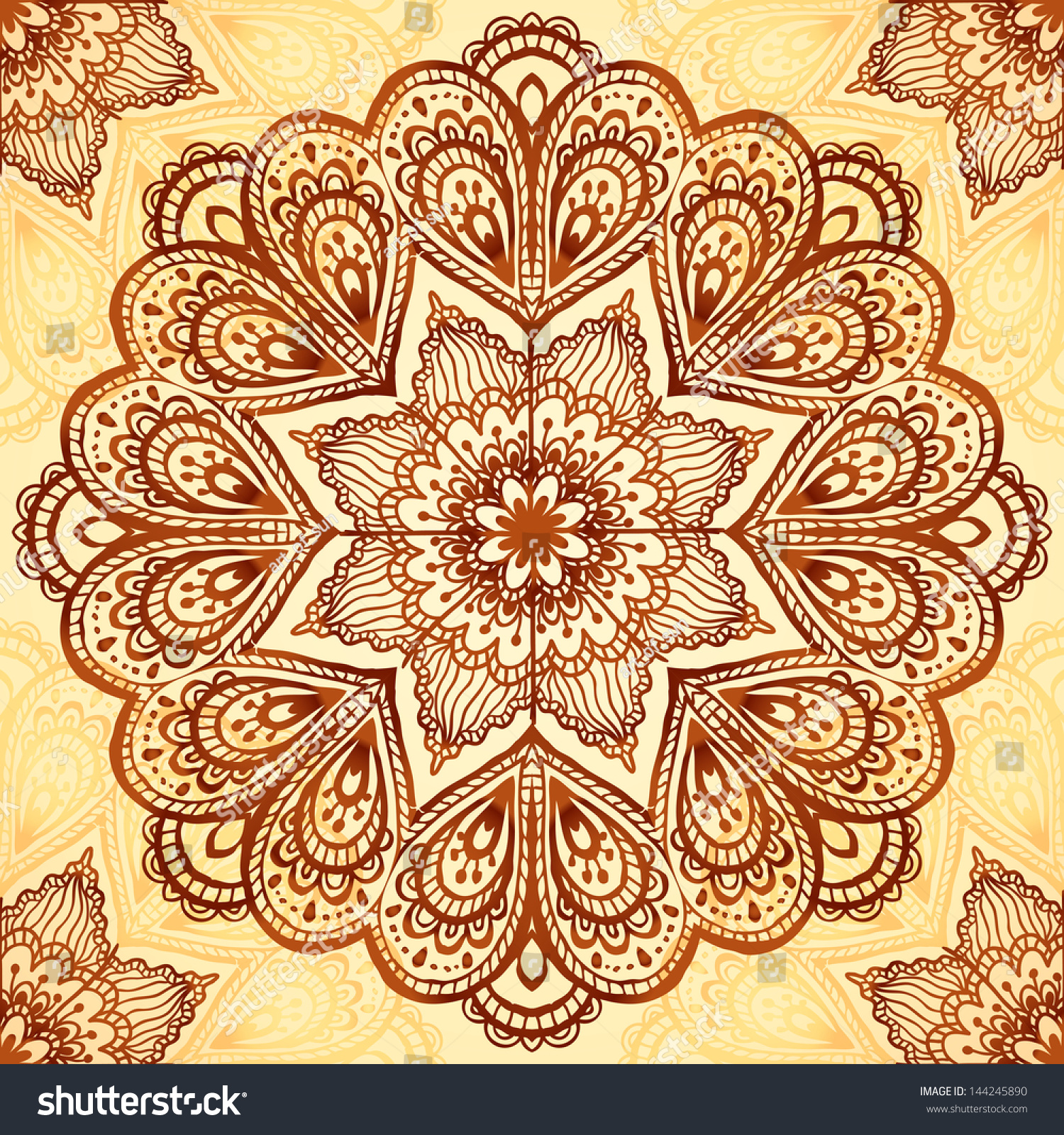 Ornate Vintage Napkin Background Mehndi Indian Stock Illustration ...