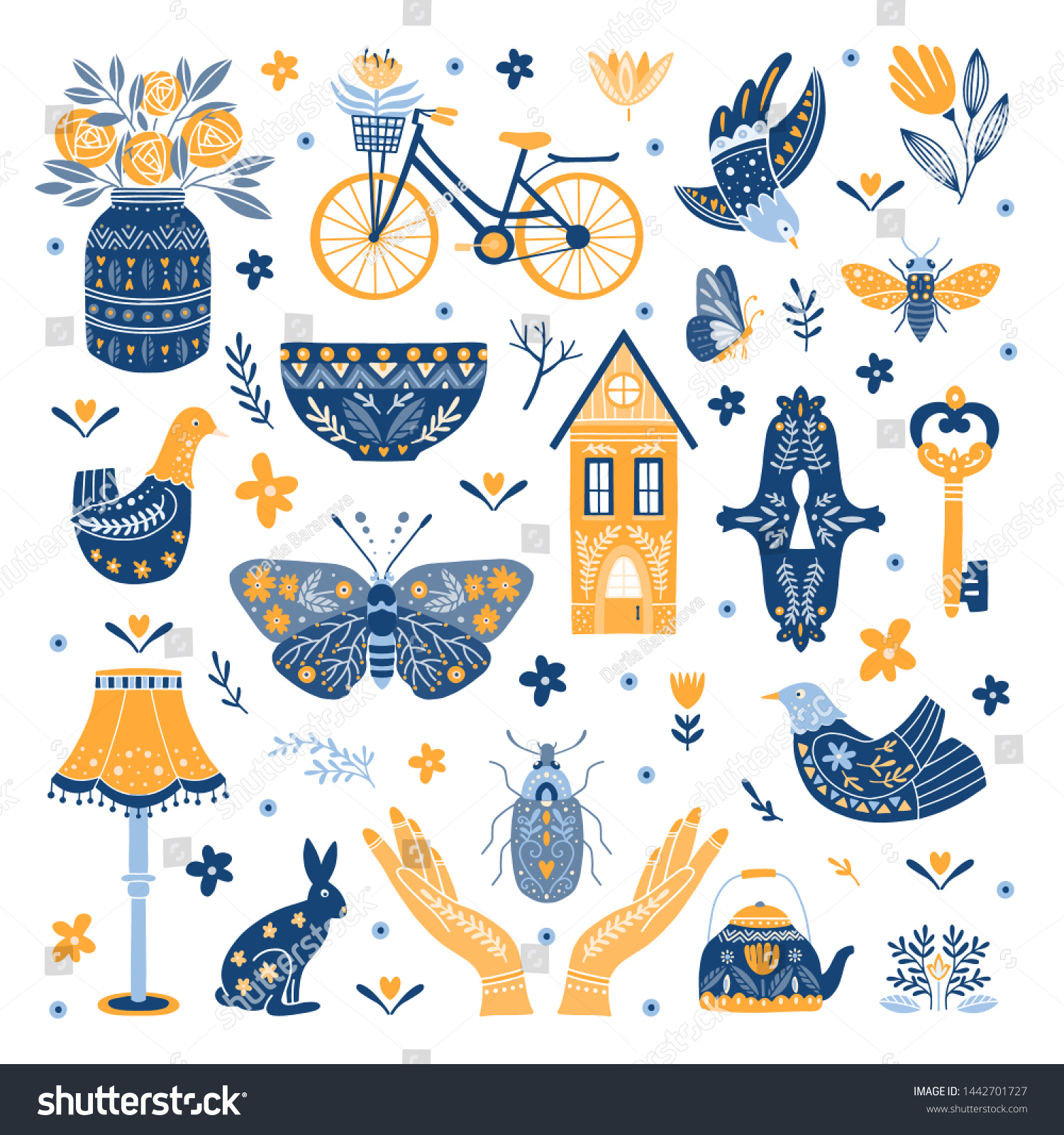 Vector Set Folk Art Cliparts Scandinavian Stock Vector (Royalty Free ...