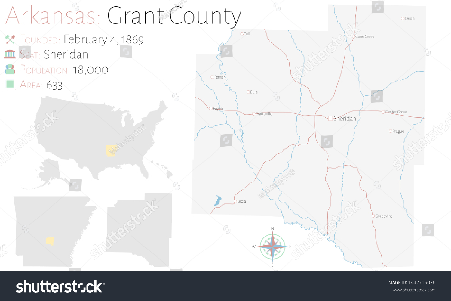 Large Detailed Map Grant County Arkansas Stock Vector (Royalty Free ...