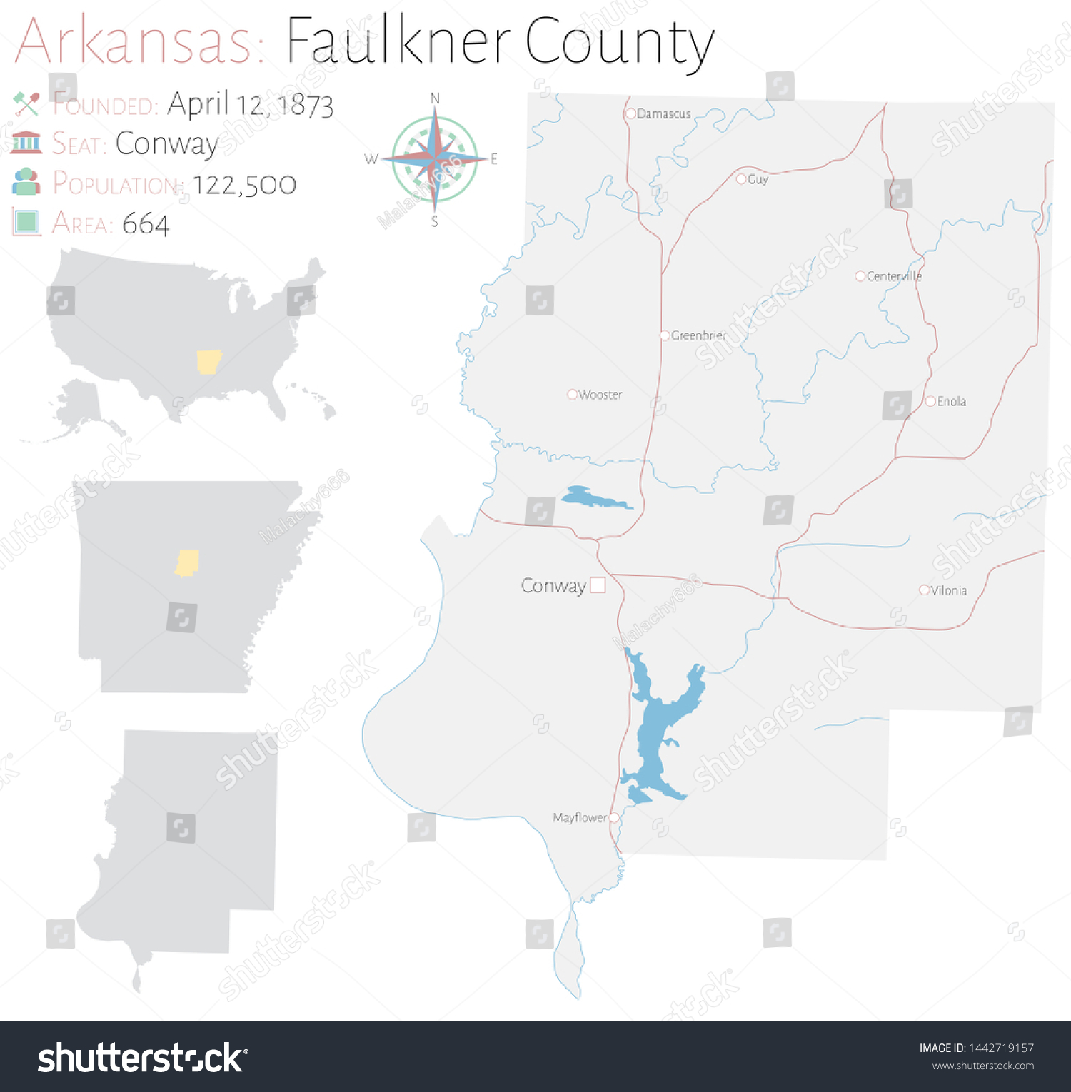 Large Detailed Map Faulkner County Arkansas Stock Vector (Royalty Free ...