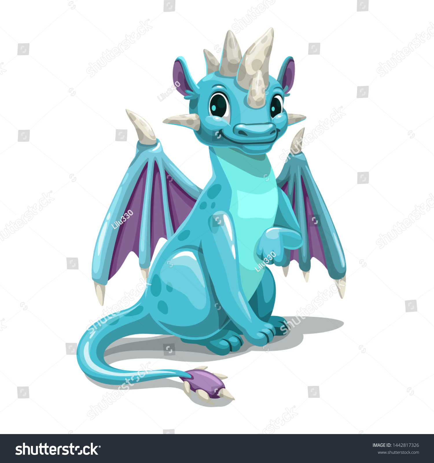 Little Cute Cartoon Blue Dragon Isolated Stock Vector (Royalty Free ...