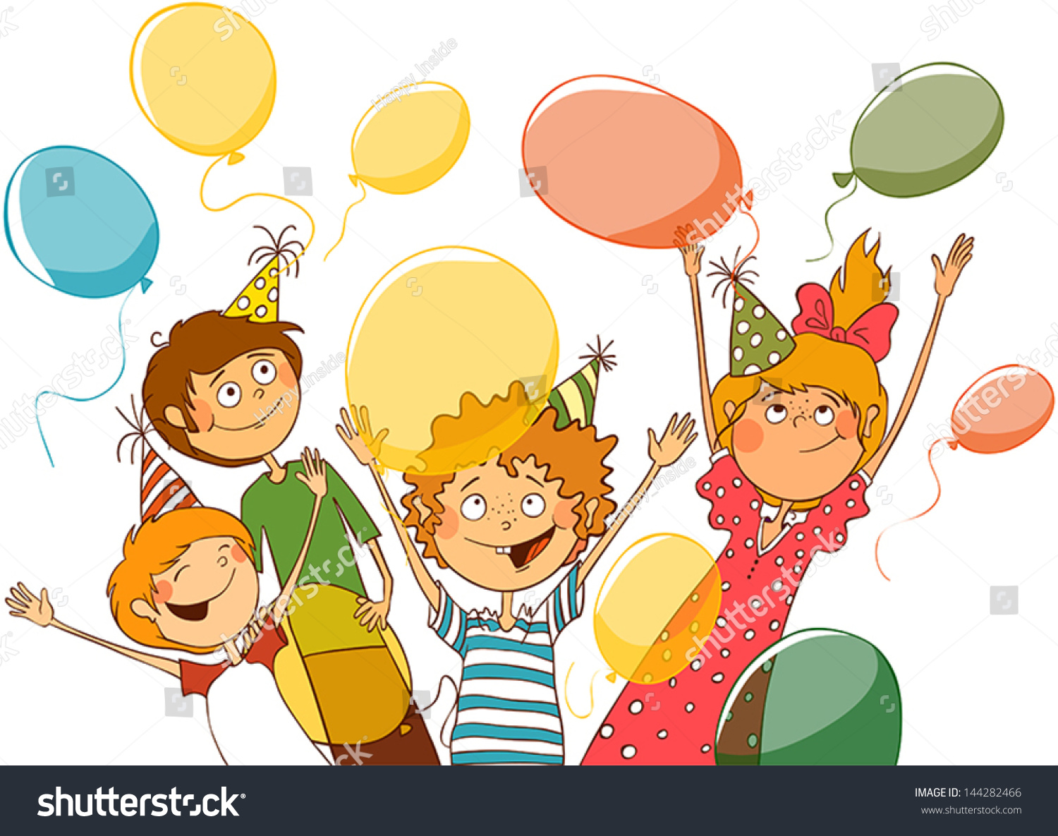Happy Birthday Happy Children Colorful Balloons Stok Vektör (Telifsiz) 1442...